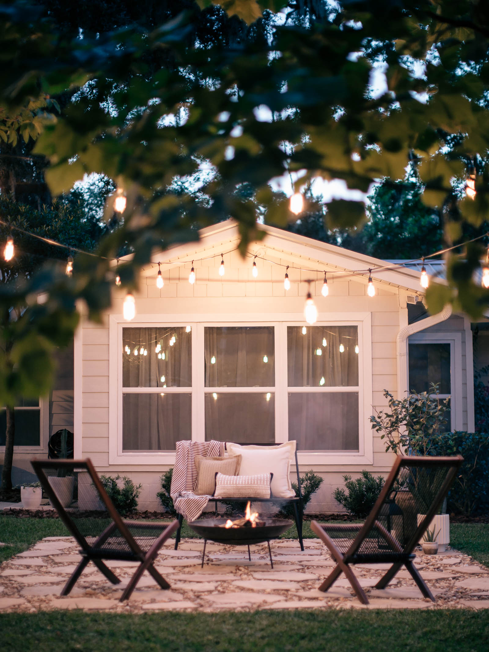 DIY Fire Pit with String Lights