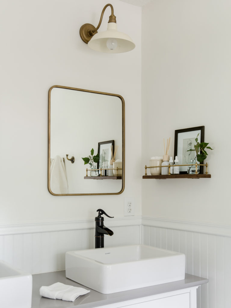 DIY Bathroom Shelf With Brass Gallery Rail | Laine and Layne