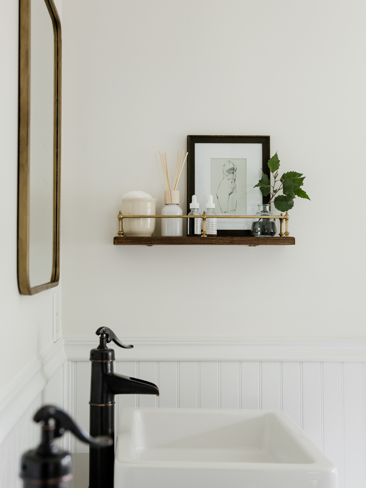 DIY Bathroom Shelf With Brass Gallery Rail