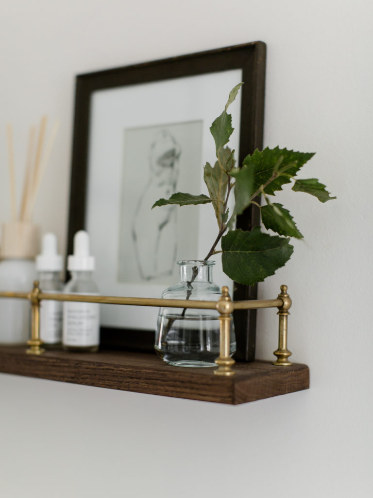 DIY Bathroom Shelf With Brass Gallery Rail Laine and Layne