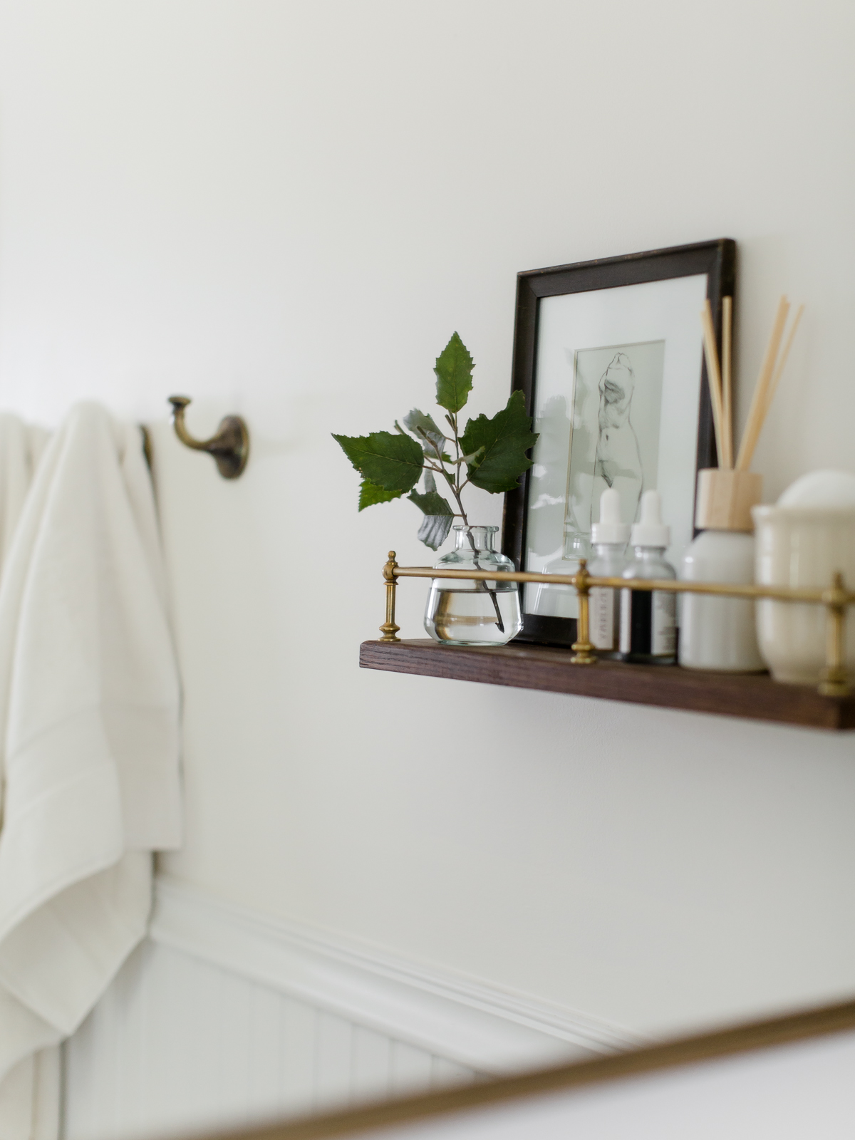 DIY Bathroom Shelf With Brass Gallery Rail