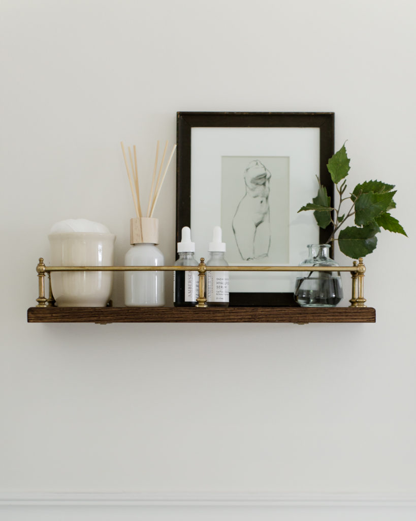 DIY Bathroom Shelf With Brass Gallery Rail | Laine and Layne